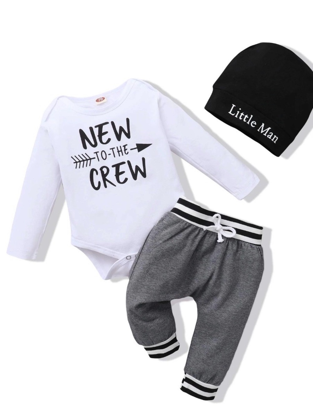 New-to-the-Crew White & Gray One-Piece Set with Black Hat